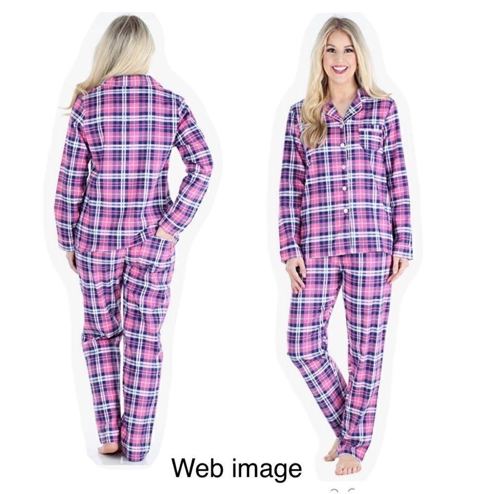 PajamaMania Women's Cotton Flannel Long Sleeve Button-Down Pajamas PJ Set - Picture 3 of 15